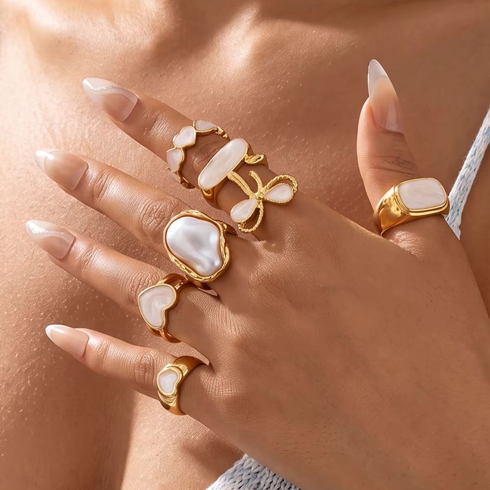 Vintage Punk Knuckle Rings Set - 7Pcs/Set Boho Pearls Heart Bowknot Metal