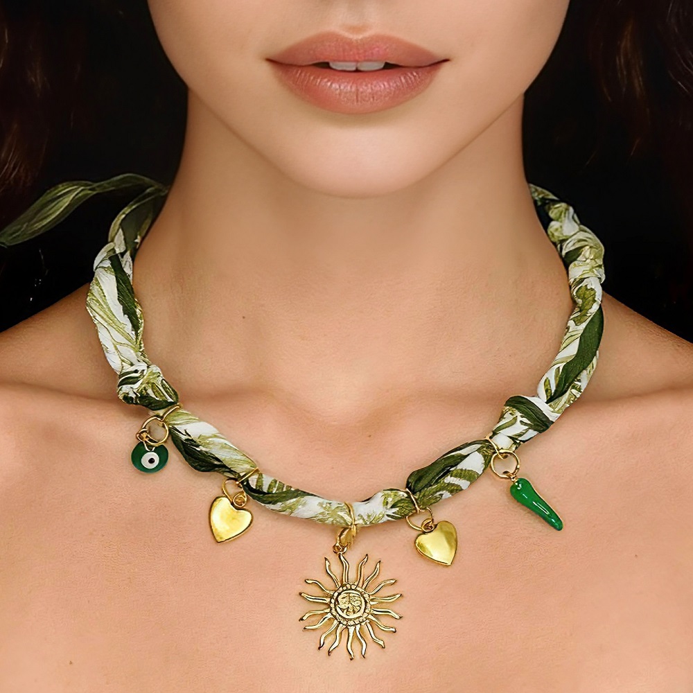 Pearl Choker Necklace Vintage - Golden Sun Charms Scarf Necklace Adjustable