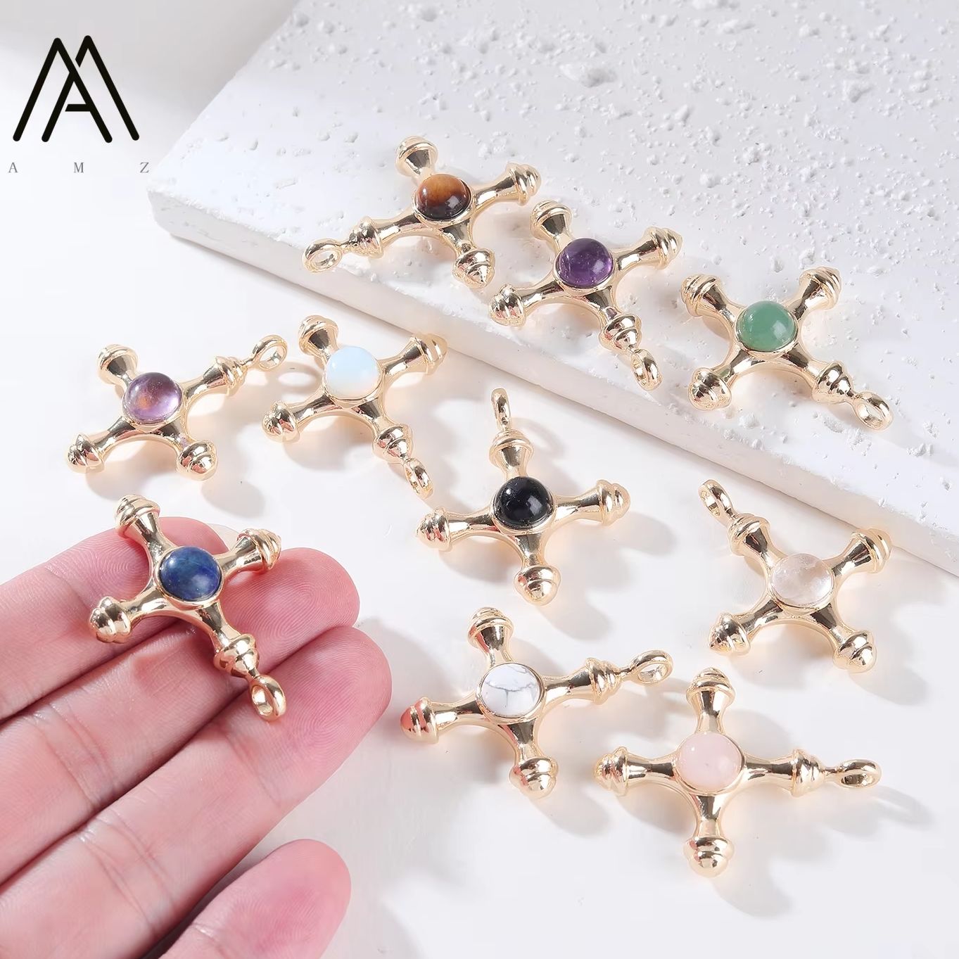 Crystal Pendant Necklace Natural Stone - 1/3/5/10pcs Natural Stone Rose Crystal Cross