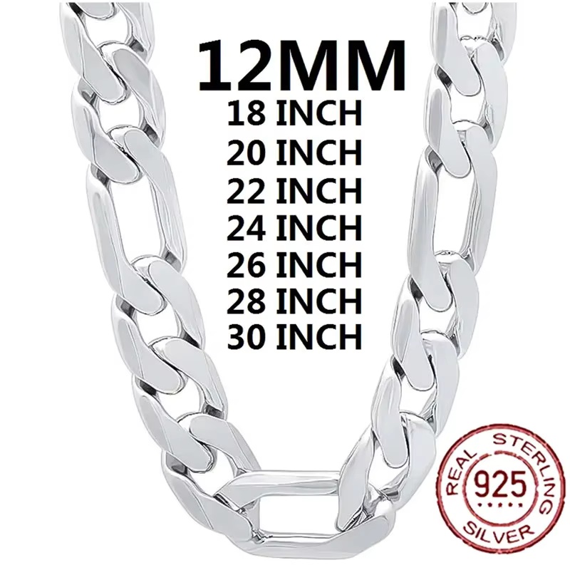 925 Sterling Silver Necklace F - Cuban Link Chain 12Mm recension och pris