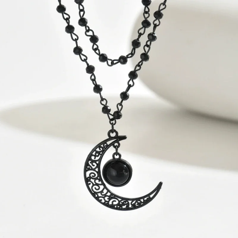 Gothic Layered Crescent Moon P - Layered Pendant Necklace Aesthetic recension och pris