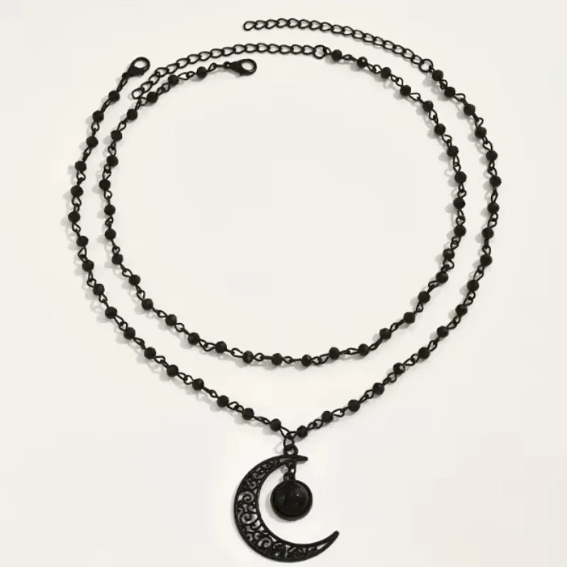 Gothic Layered Crescent Moon P - Layered Pendant Necklace Aesthetic recension och pris