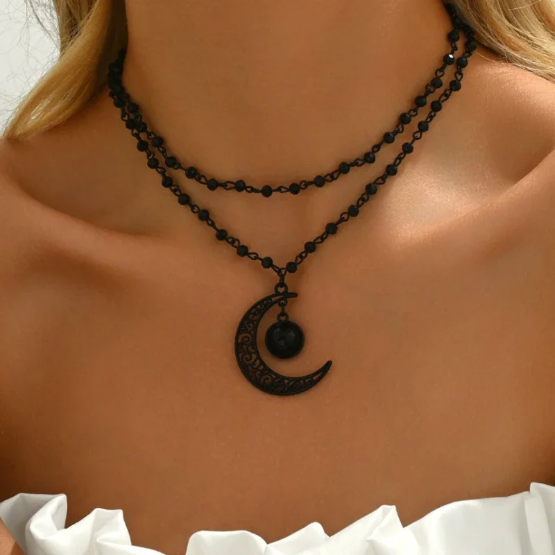 Gothic Layered Crescent Moon P - Layered Pendant Necklace Aesthetic recension och pris