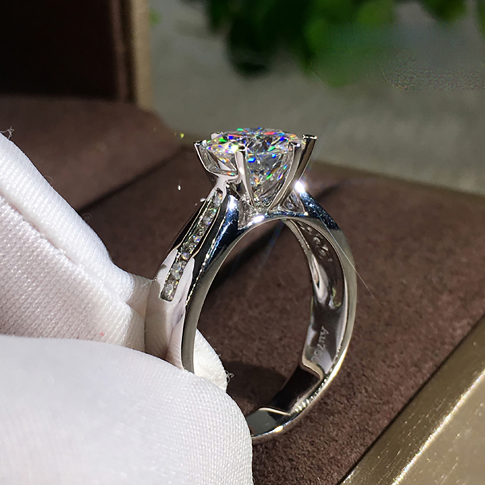 Custom Solid 14K Au585 White G - Moissanite Engagement Ring 1 Carat recension och pris