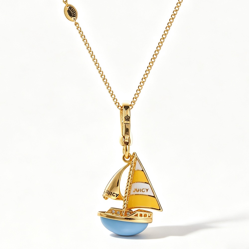 Elegant Enamel Glaze Blue Sail - Initial Letter Necklace 18K Gold recension och pris
