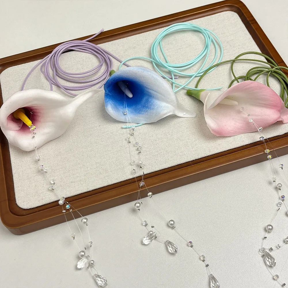 Fashion Exaggerated Calla Lily - Pearl Choker Necklace Vintage recension och pris