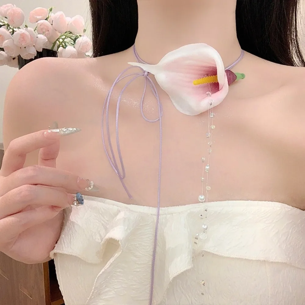 Fashion Exaggerated Calla Lily - Pearl Choker Necklace Vintage recension och pris