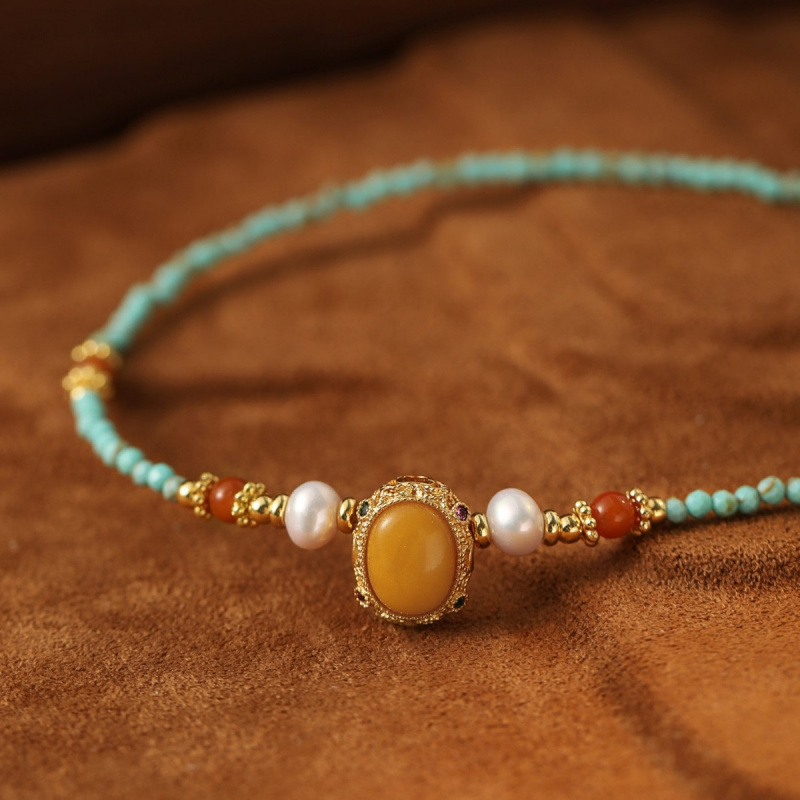 New Arrival Vintage Blue Turqu - Pearl Choker Necklace Vintage recension och pris